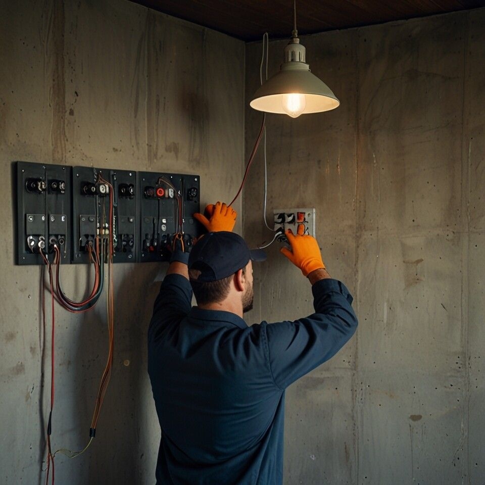 Certified journeyman electrician installing architectural switchboard