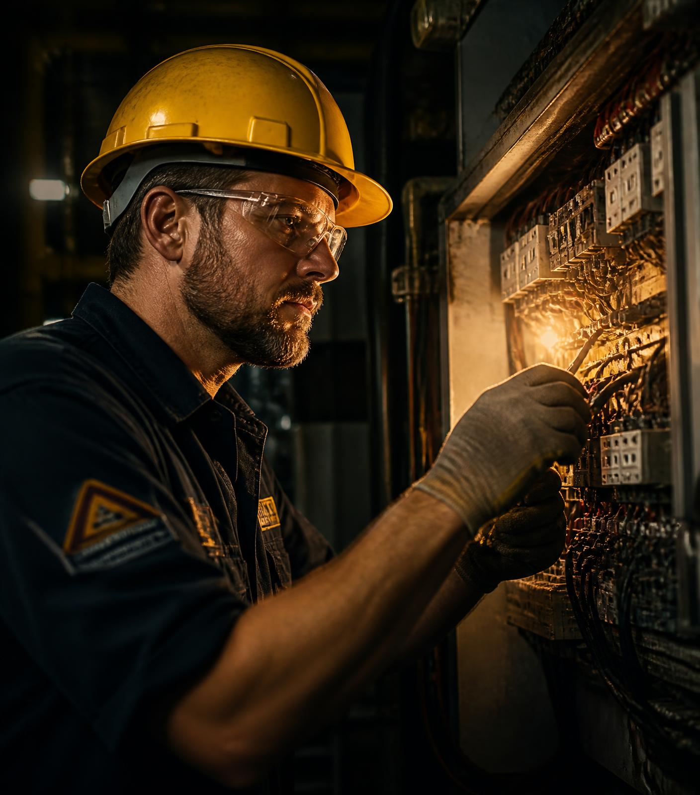 LAD Electric technician wiring high-voltage panel
